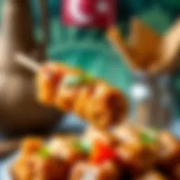 Close-up of Adana kebap skewer