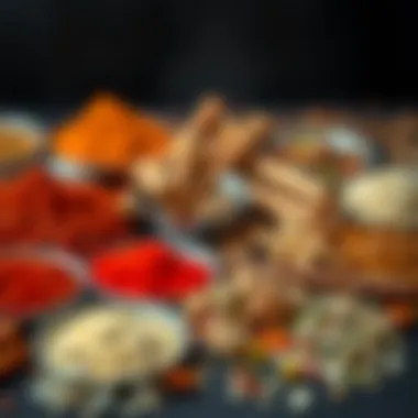 A vibrant display of various spices used for seasoning potatoes