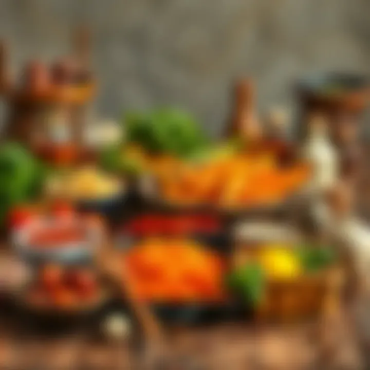 Gathering the Ingredients: A Harmony of Flavors Traditional ingredients of Ashure artfully arranged on a rustic table.