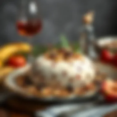 Elegant Presentation: A Feast for the Eyes A beautifully presented dish of Ashure adorned with nuts and fruits.