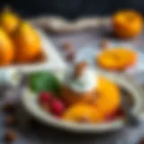 A beautifully presented dish of quince dessert garnished with nuts