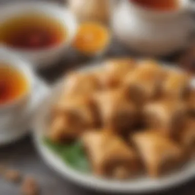 Traditional baklava served with a side of tea