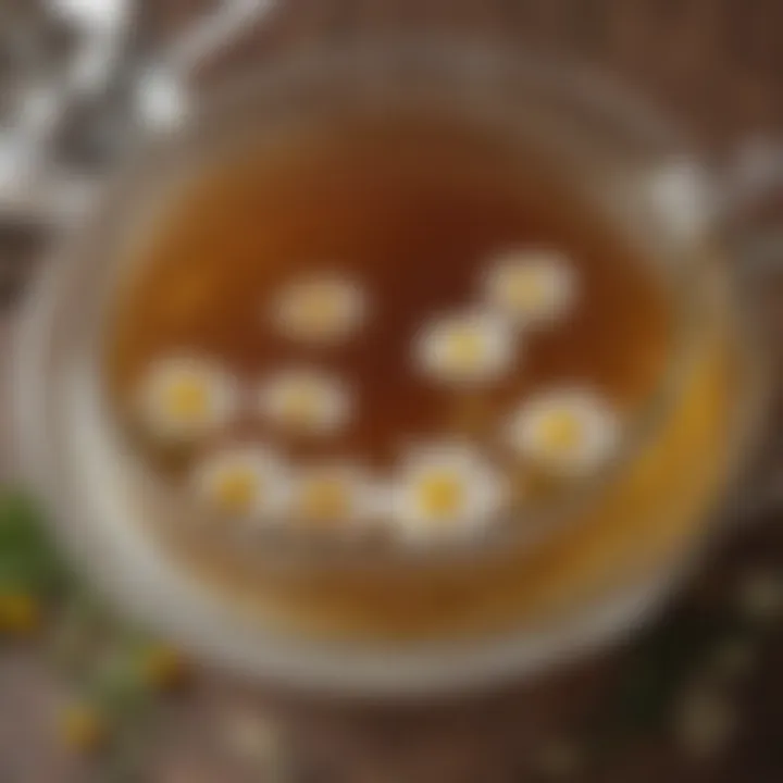 A close-up of chamomile tea steeping in a teapot