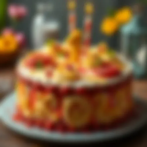 A beautifully decorated birthday cake with intricate frosting designs