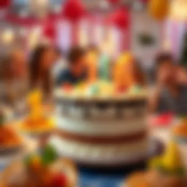 Festive gathering with a birthday cake centerpiece