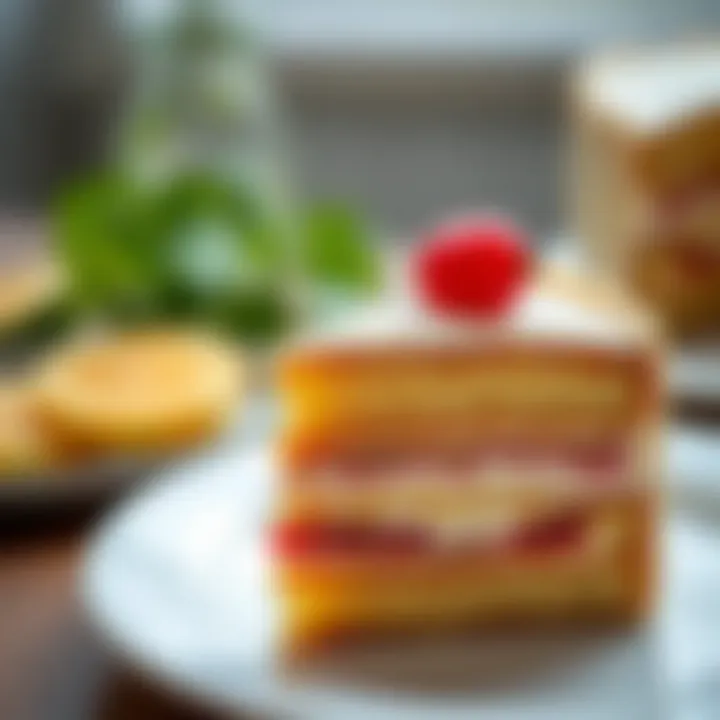 A slice of layered cake showcasing its moist texture and filling