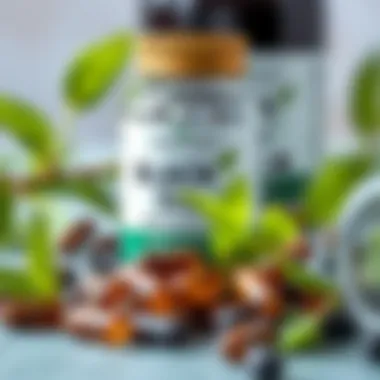 Holistic Health Approach A bottle of black seed oil capsules with green leaves