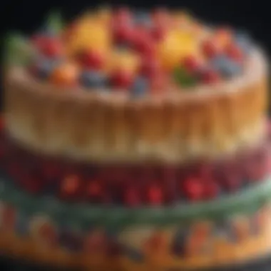 Close-up of a meticulously decorated cake showcasing artistic techniques