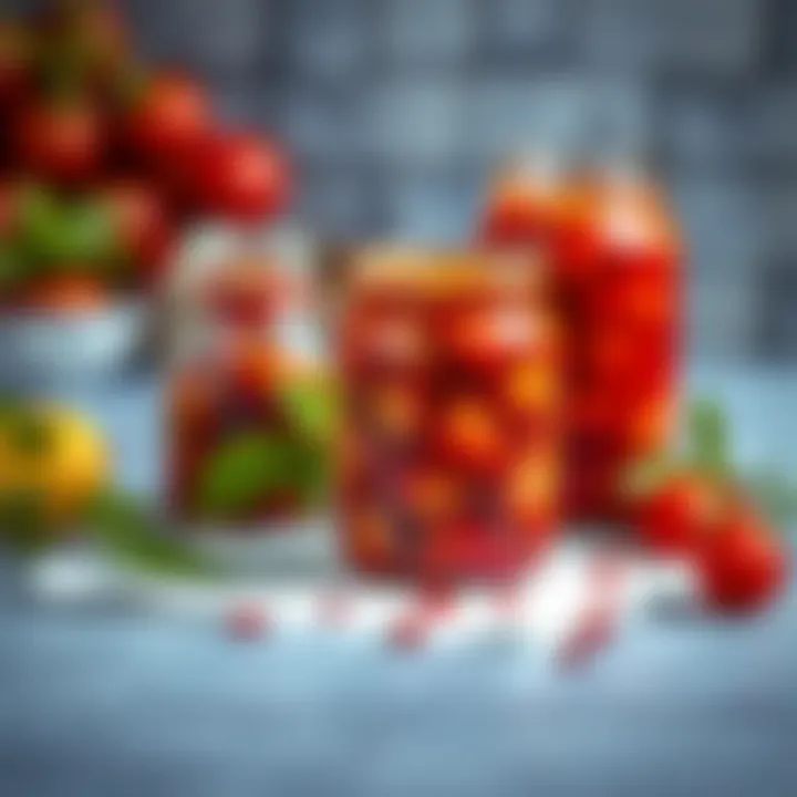 Colorful Tomato Preserves in Jars Canning jars filled with vibrant tomato preserves