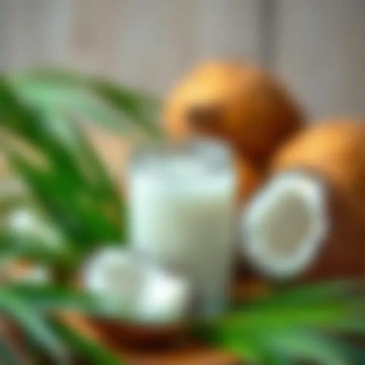 Coconut oil in a glass jar surrounded by fresh coconuts