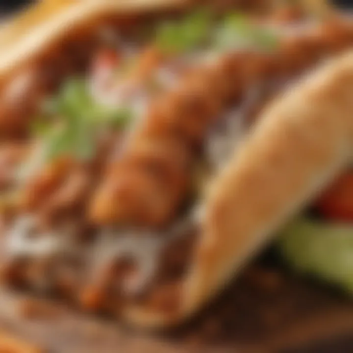 A close-up of crispy döner with golden-brown edges