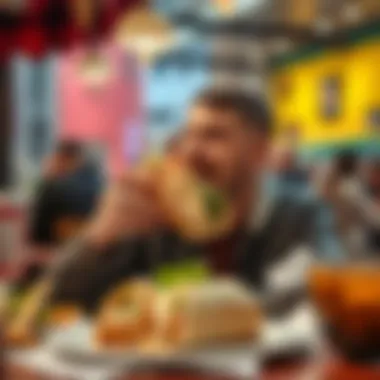 A satisfied diner enjoying a delicious döner wrap, reflecting culinary satisfaction and joy