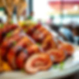 A tempting display of succulent döner kebab slices arranged artistically on a plate