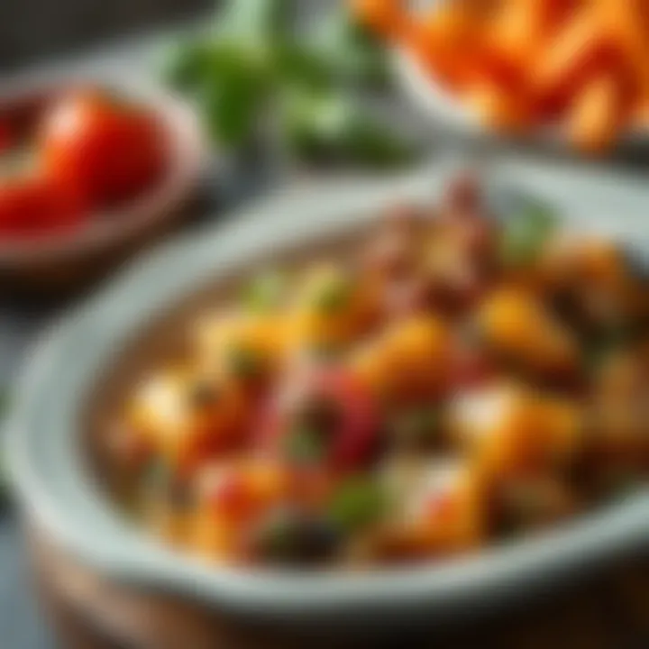 Delicious healthy dish garnished with herbs and spices