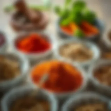 Traditional Turkish spices and herbs displayed in small bowls