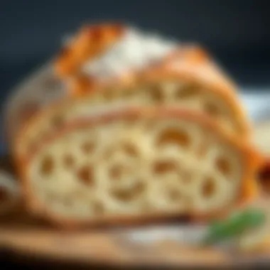 Artisan sourdough bread sliced to reveal texture