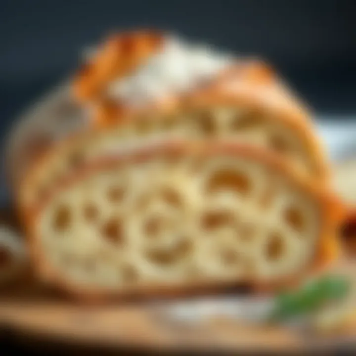 Artisan sourdough bread sliced to reveal texture