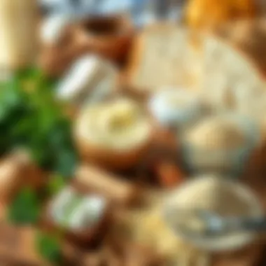 Ingredients for sourdough bread laid out on a wooden table