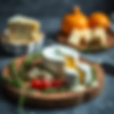 Delicious Ezine cheese displayed on a wooden board with herbs