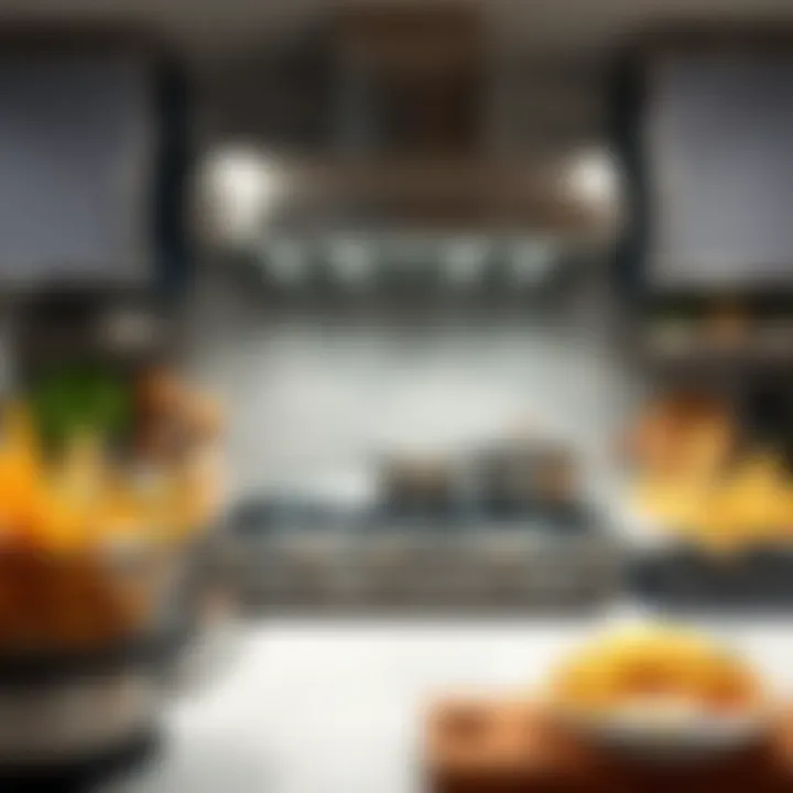 Professional kitchen featuring advanced oven hood