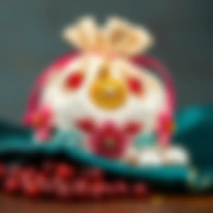 Personalized Touches on Bridal Pouch A personalized bridal pouch with unique embellishments and colors.