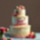 A beautifully decorated wedding cake with intricate detailing