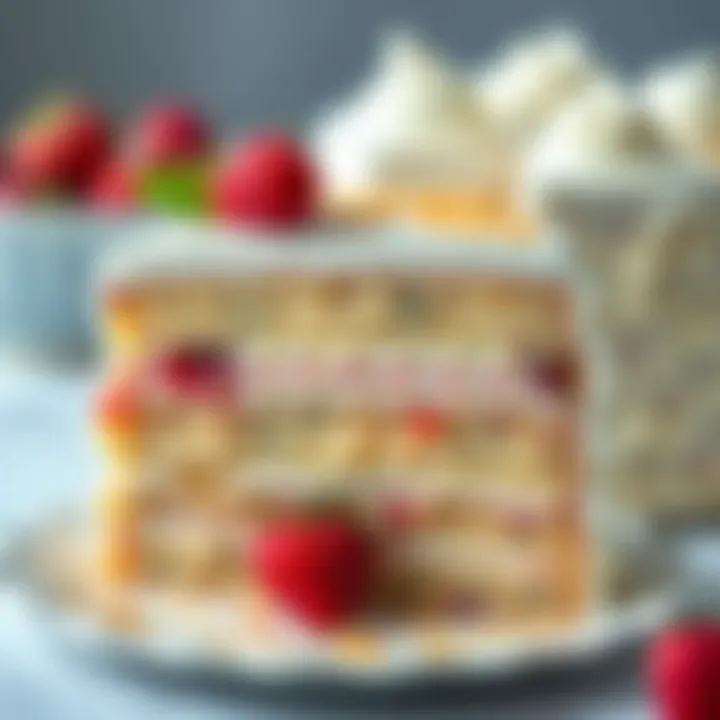 A slice of wedding cake showcasing its layers and texture