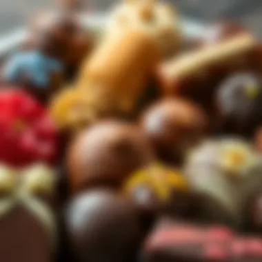 Close-up of luxurious gourmet chocolates showcasing diverse flavors