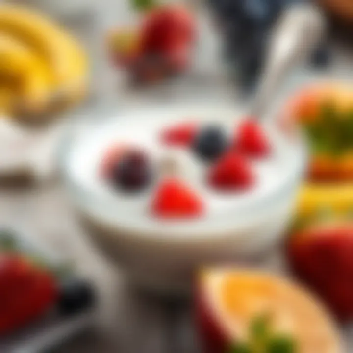 Homemade Yogurt with Fresh Fruits Delicious homemade yogurt in a bowl with fresh fruits