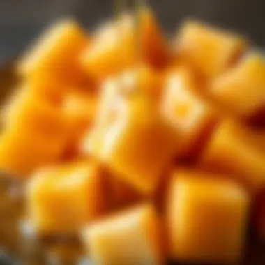 Melon cubes with a drizzle of honey