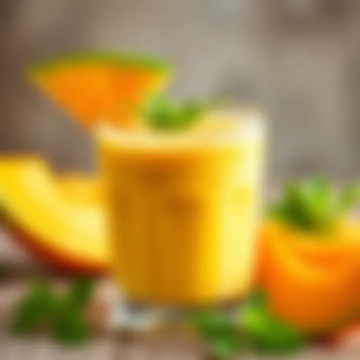 Melon smoothie in a glass with mint leaves