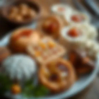 An assortment of traditional sweets featuring candied chestnuts and other treats