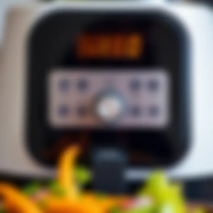 Close-up of the control panel of a kiwi air fryer highlighting its features