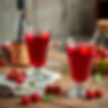 A traditional glass of cornelian cherry beverage placed on a rustic table
