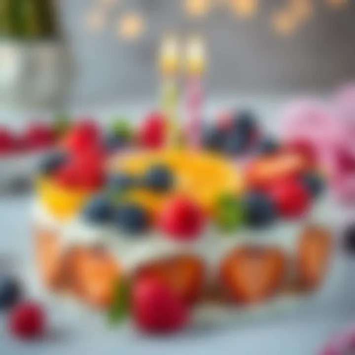 A stunning birthday cake decorated with fresh fruits