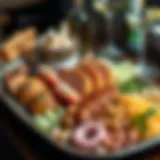 A beautifully arranged platter of kokoreç showcasing its rich textures