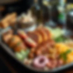 A beautifully arranged platter of kokoreç showcasing its rich textures