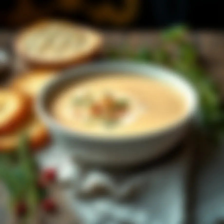 A rich and creamy soup garnished with herbs
