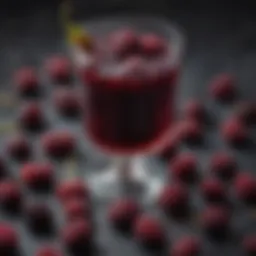 A glass of dried mulberry juice showcasing its rich color