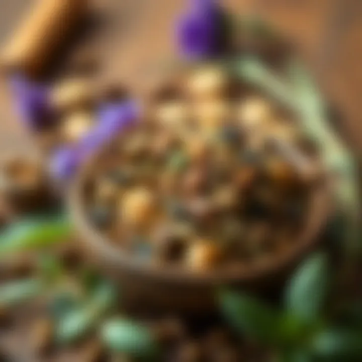 A close-up of a calming herbal remedy blend, highlighting natural solutions for nausea