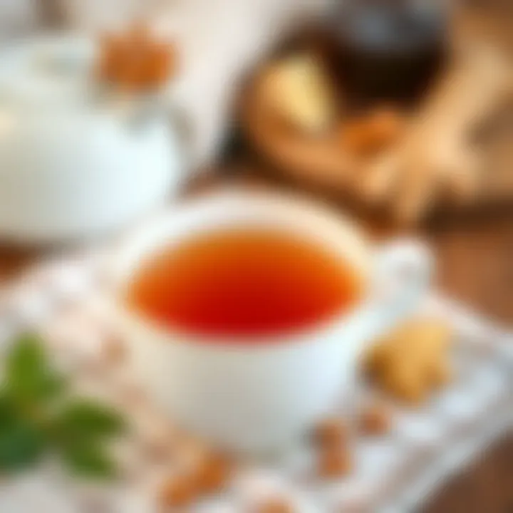 A serene tea cup with ginger tea, symbolizing relief from nausea