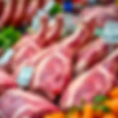 A market display of fresh lamb liver reflecting regional price variations