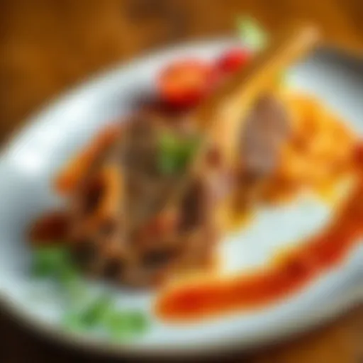 Elegant Presentation of Lamb Shank A beautifully plated lamb shank dish showcasing rich flavors and garnishes