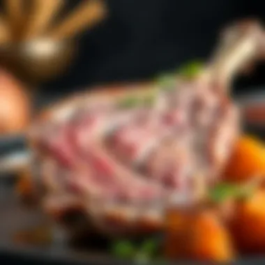 Succulent Texture of Lamb Shank A close-up of tender lamb meat, highlighting its succulent texture