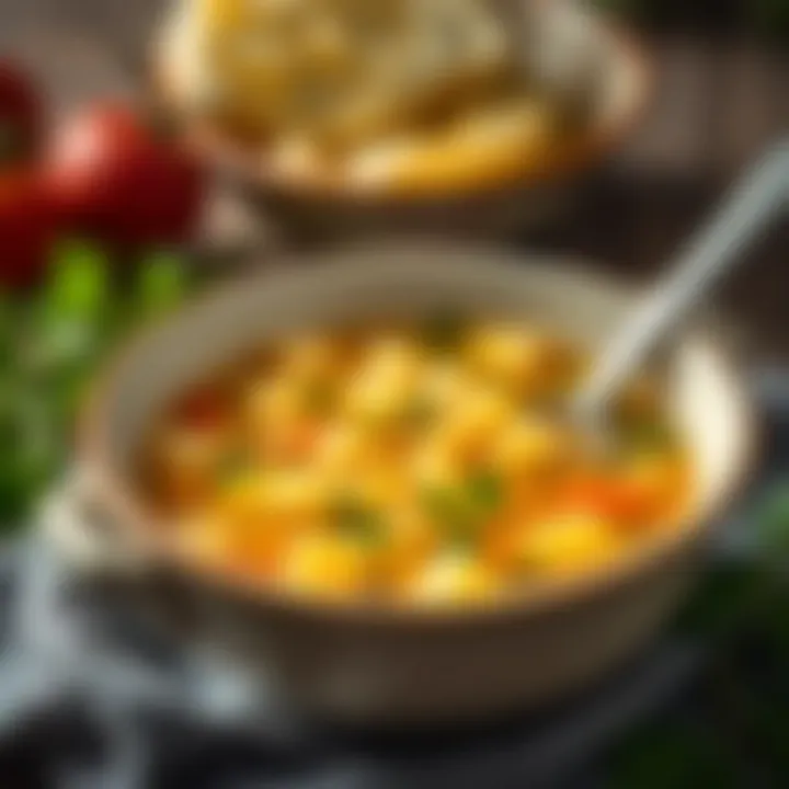 A steaming bowl of cabbage soup garnished with herbs