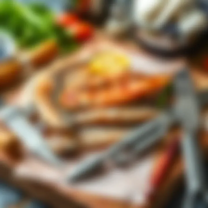 Necessary Tools for Fish Cleaning Essential tools for cleaning fish neatly arranged