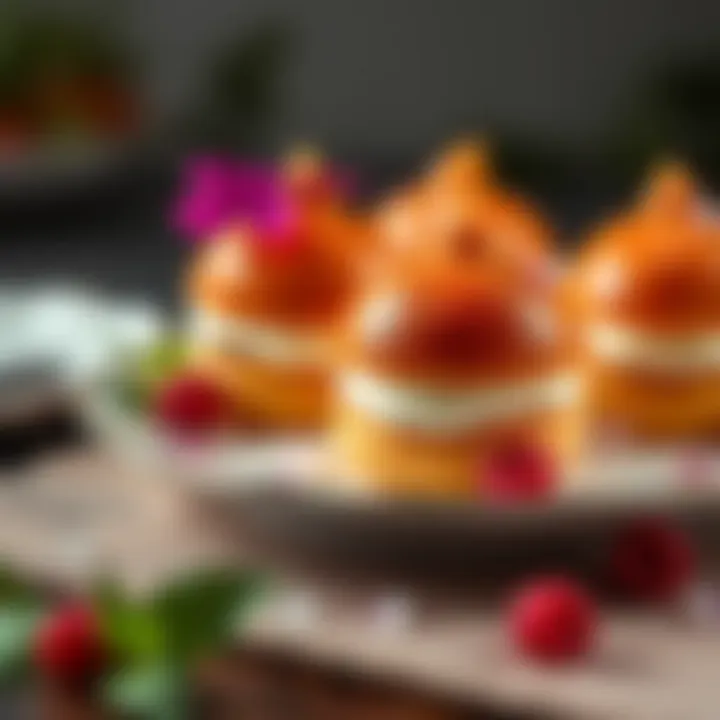 Artful Presentation of Profiterole Artful presentation of profiterole on a fine china plate