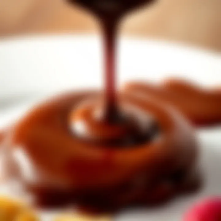 Luxurious Chocolate Sauce Drizzling Close-up of luxurious chocolate sauce drizzling