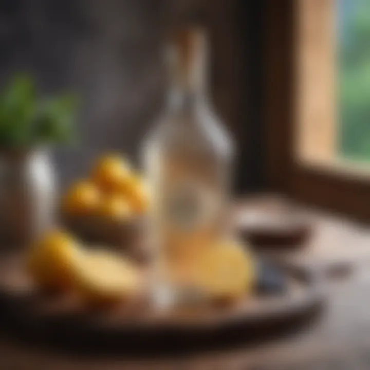 A traditional bottle of Mastika Raki on a rustic table