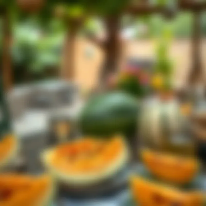 A picturesque outdoor setting with melons served on a table